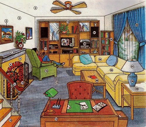 Описание На Английском Картинки комната с диваном и столом