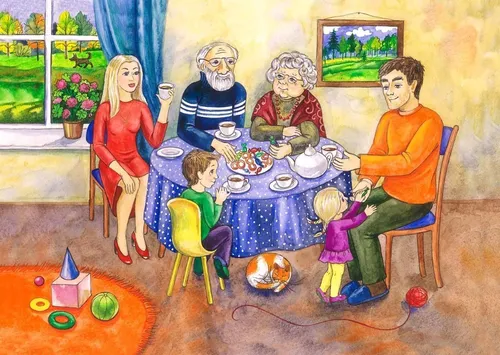 Мари Лоренсен, Описание На Английском Картинки группа людей, сидящих за столом с ребенком в одежде
