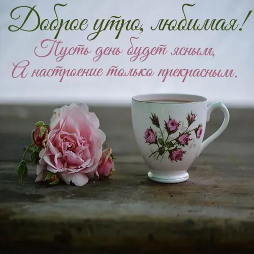 Доброе Утро Со Словами Картинки чашка белого чая с цветком сбоку