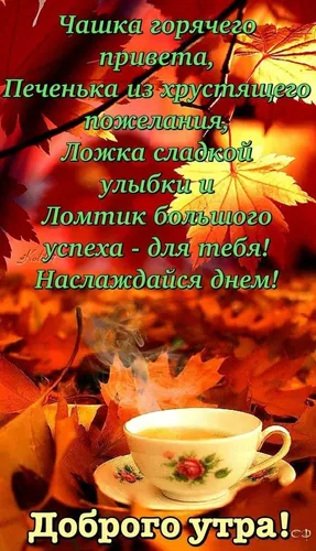 Красивые С Добрым Осенним Утром Картинки чашка чая на столе