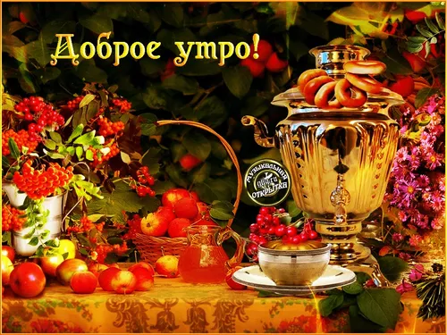 Красивые С Добрым Осенним Утром Картинки стол с фруктами и цветами