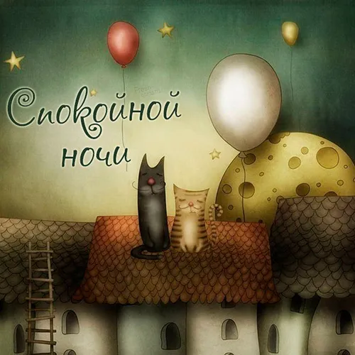 Креативные Спокойной Ночи Картинки кот и кот в корзине с зеленым фоном