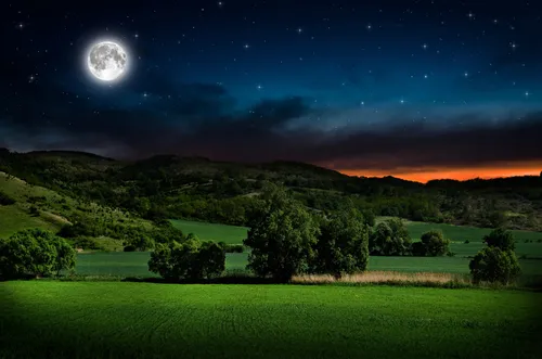 Природа Картинки пейзаж с деревьями и луной в небе