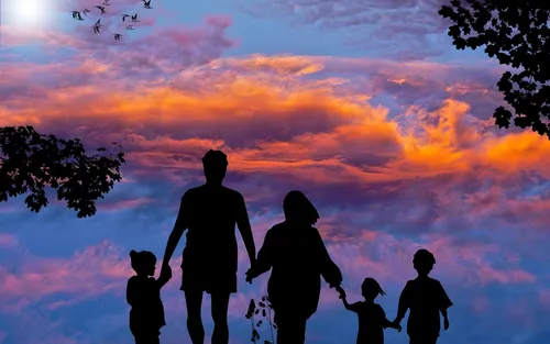 Семья Картинки семейная прогулка с закатом
