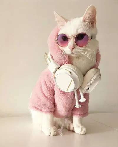 Смешные На Аву Картинки кошка в розовом наряде с мегафоном