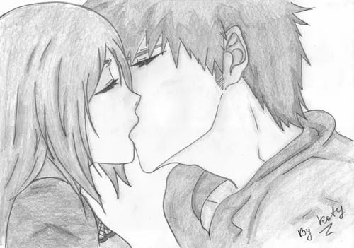 Аниме Для Срисовки Цветные Картинки мужчина и женщина целуются