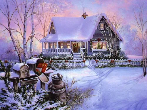 Зимние Картинки дом с заснеженным двором