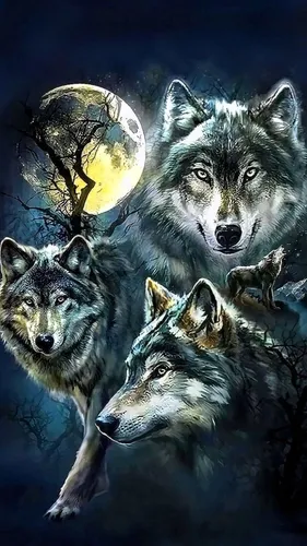 На Заставку Телефона Картинки группа волков перед планетой