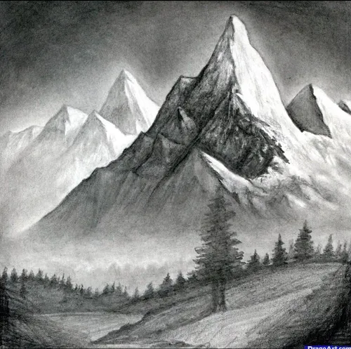Карандашом Картинки гора со снегом