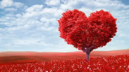 Сердечки Картинки дерево в поле красных цветов