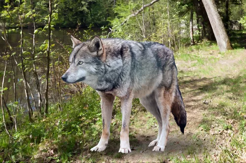 Волк Картинки волк, стоящий рядом с водоемом