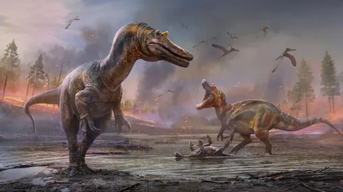 Динозавры Картинки динозавр с группой птиц, летающих вокруг него