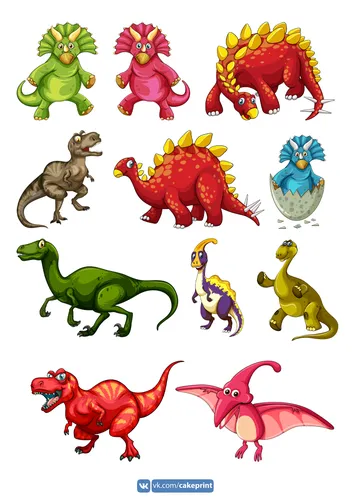 Динозавры Картинки группа разноцветных динозавров