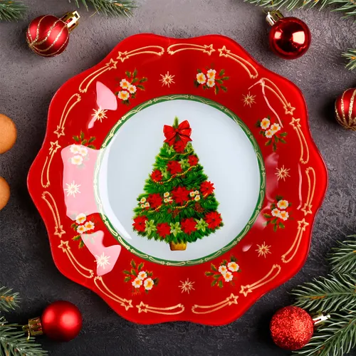 Картинка Новогодняя Картинки тарелка с декорированным деревом