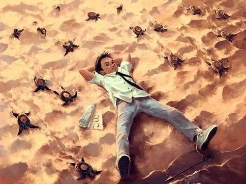 Цукаса Ходзё, Необычный Со Смыслом Картинки человек, лежащий на земле в окружении черных муравьев