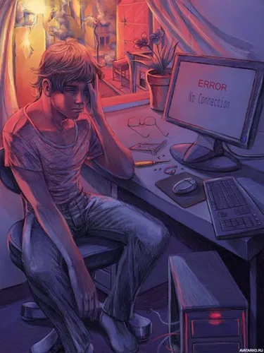Грустные На Аву Картинки человек, сидящий за столом с компьютером и монитором