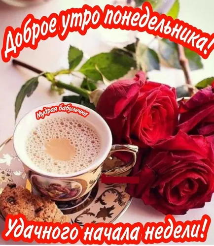 Доброе Утро Понедельника Картинки чашка кофе рядом с розой и цветком