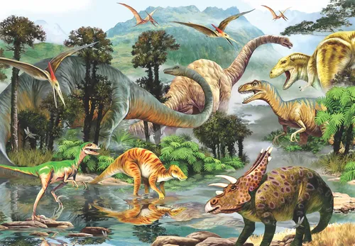 Динозавров Картинки группа динозавров в реке