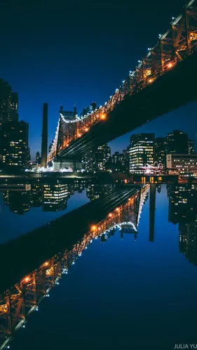 Город Обои на телефон мост с огнями ночью