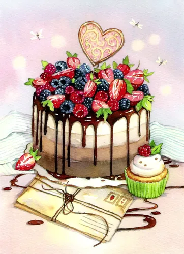 С Днем Рождения Современные Картинки торт с фруктами сверху