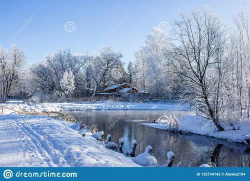 С Добрым Утром Зимние Картинки снежный пейзаж с домом и деревьями