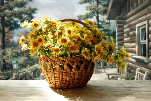 Осенний Солнечный Доброе Утро Картинки корзина желтых цветов