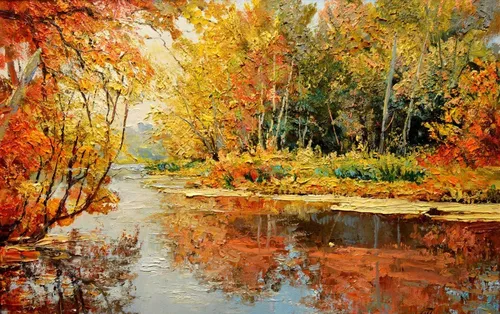 Осенний Солнечный Доброе Утро Картинки река с деревьями вокруг нее