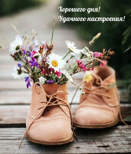 Удачного Дня Картинки пара коричневых ботинок с цветами
