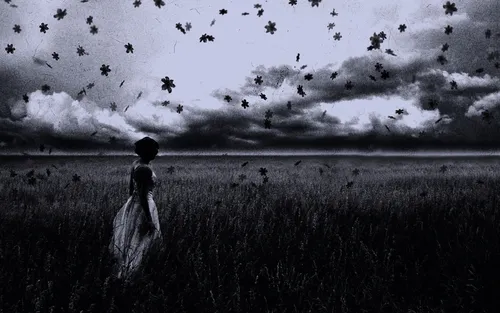 Депрессивные Картинки человек, стоящий в поле с кучей птиц, летящих в небе