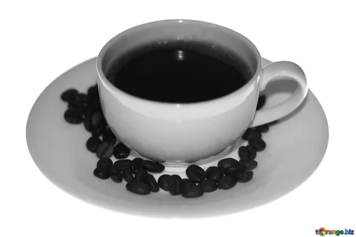 Без Фона Картинки чашка кофе с черными кофейными зернами на блюдце