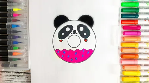 Для Срисовки Легкие Картинки белая доска с рисунком панды и цветными карандашами