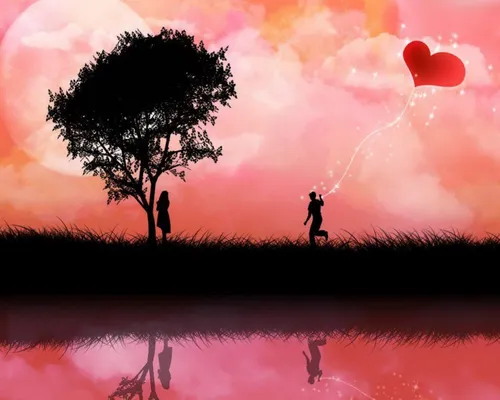 Про Любовь Со Смыслом Картинки пара человек, стоящих рядом с деревом и розово-фиолетовым небом