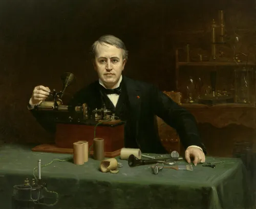 Томас Альва Эдисон, Эдисона Картинки мужчина, сидящий за столом с микрофоном и пистолетом