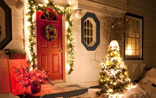 Красивые Новогодние Картинки дом с рождественскими украшениями