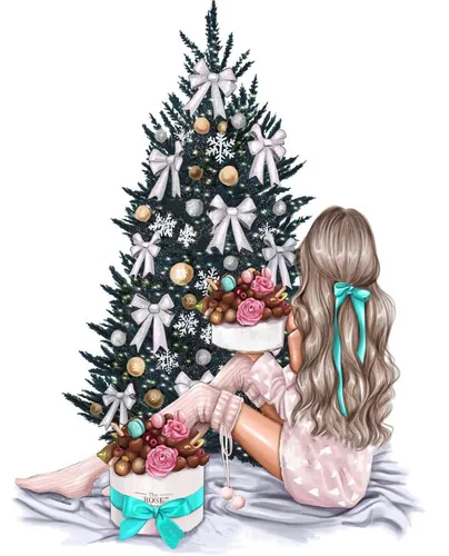 Красивые Новогодние Картинки девушка держит украшенное дерево
