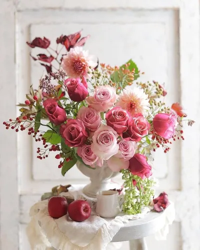 Нежные Картинки ваза розовых роз