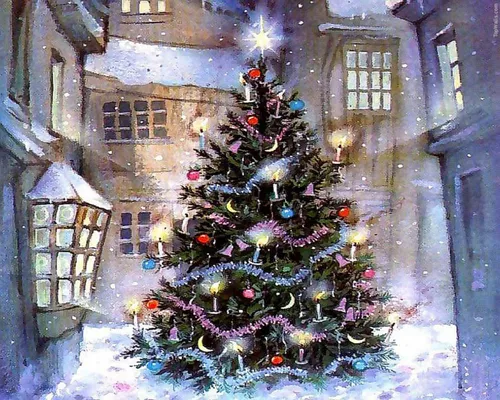 Новогодние На Телефон Картинки дерево с огнями и украшениями