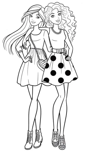 Барби Картинки черно-белый рисунок пары девушек с корзиной