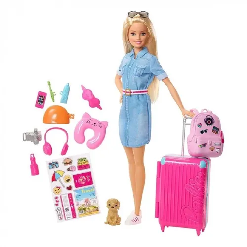Барби Картинки кукла с синим платьем и розовым чемоданом