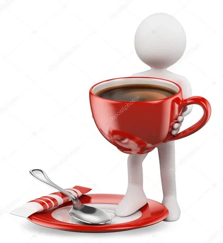 Доброе Утро 3Д Картинки красная кофейная чашка с ложкой