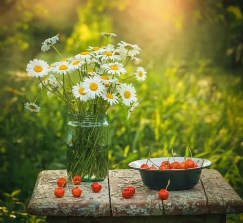 Доброе Утро Лето Картинки ваза с цветами и фруктами