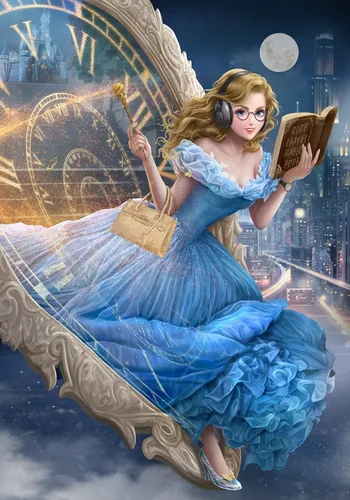 Золушка Картинки женщина в синем платье с книгой и книгой