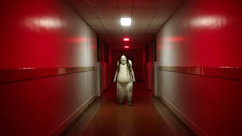 Страшные Фото человек в белом костюме идет по коридору