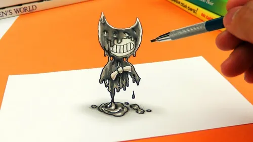 Бенди Картинки рука, держащая карандаш над рисунком мультипликационного персонажа
