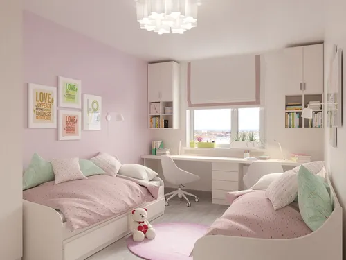 Комнаты Картинки спальня с розовой кроватью и белой мебелью