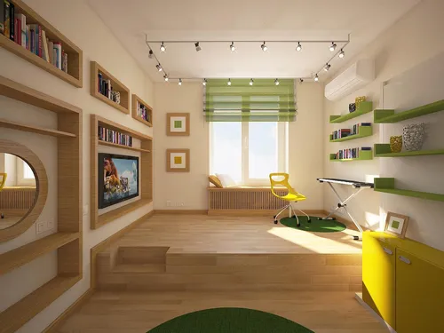 Комнаты Картинки комната с деревянным полом и зеленым ковром