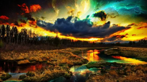 Природы Фото красочное небо над лесом