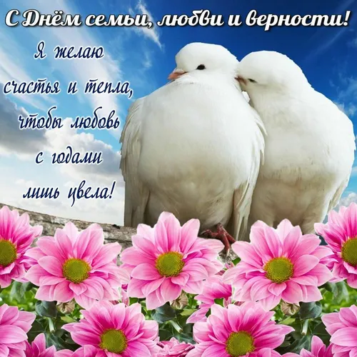 С Днем Семьи Картинки две белые птицы на розовых цветах