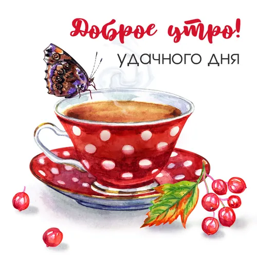 С Добрым Утром Хорошего Дня Картинки чашка чая с бабочкой сверху