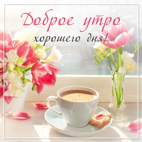 С Добрым Утром Хорошего Дня Картинки чашка кофе и цветов